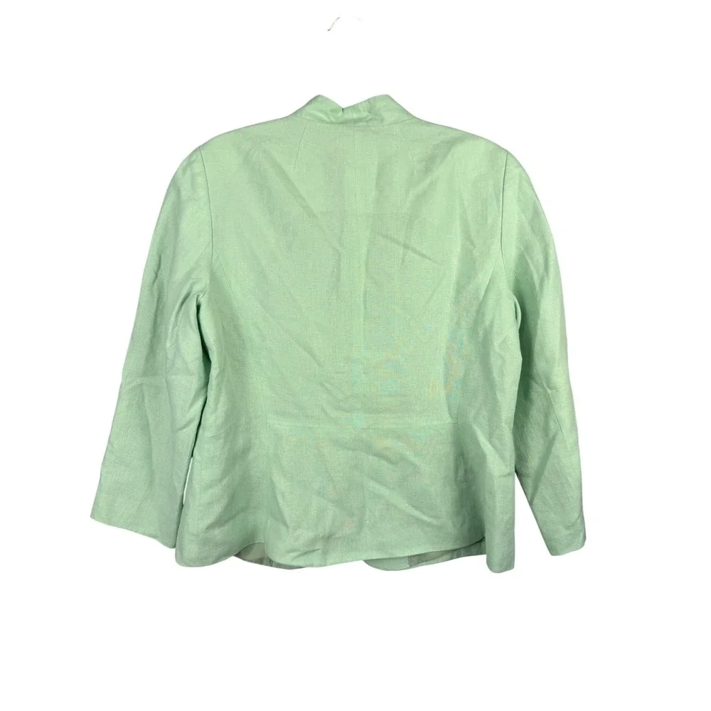 Talbots Womens 12 Mint Green 100% Linen Open Front Blazer Jacket VN1953 12